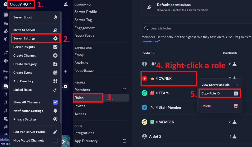 Screenshot of the role settings page with the right-click menu active