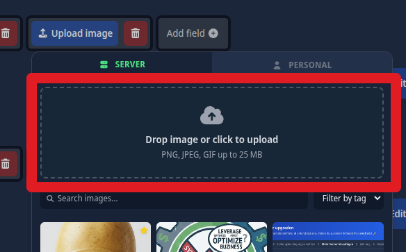 Screenshot showing the direct upload option within a configuration field